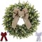 19" Artificial Boxwood Front Door Wreath – All-Season Green Wreath with 3 Interchangeable Bows for Spring, Summer, Fall & Winter Indoor/Outdoor Farmhouse Decor